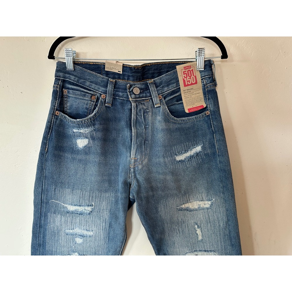 Levis 501 150th Anniversary Mens Straight Leg Distressed Jeans Blue 29x34 NEW - Picture 12 of 16